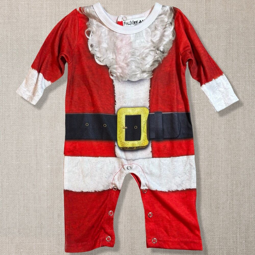 Christmas Santa Romper 6M Red White Holiday Costume Outfit Long Sleeve